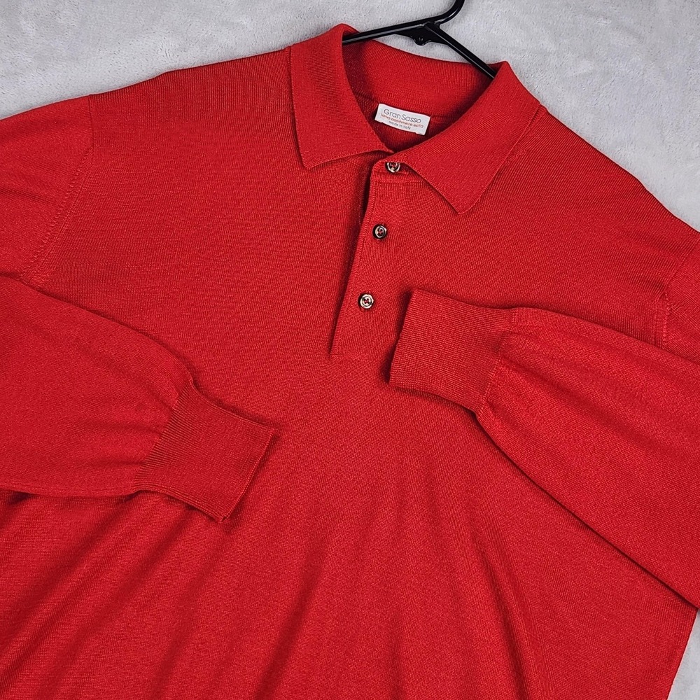 Gran Sasso Sweater Mens Large Red Wool Silk Cashmere Polo Collar Knit Pullover